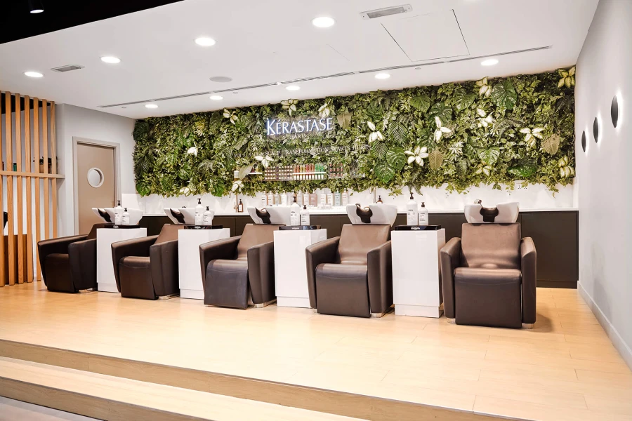 Fire retardant artificial green wall installed in salon