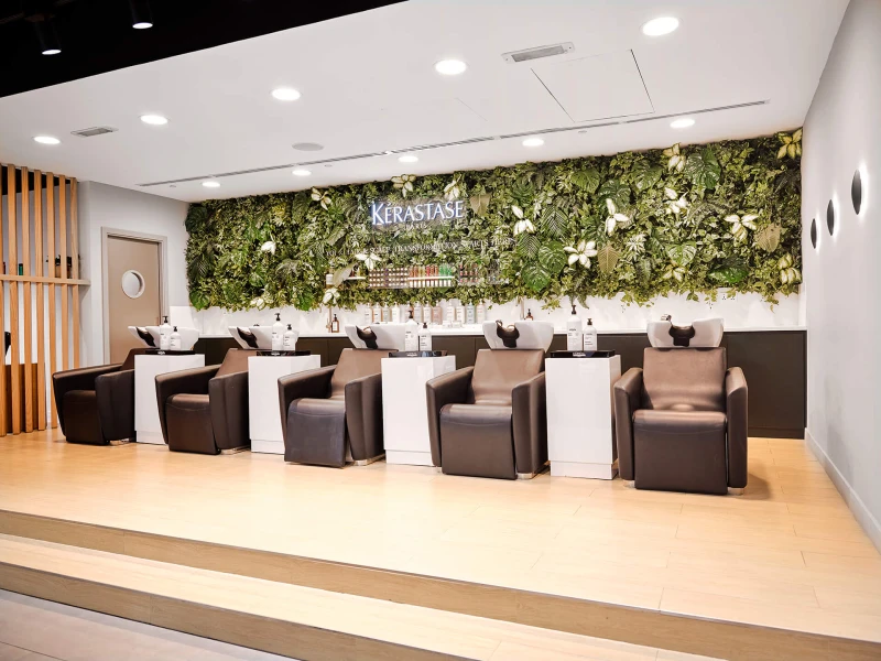 Fire retardant artificial green wall installed in salon