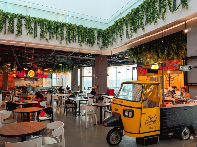 plants hanging in a restaurant