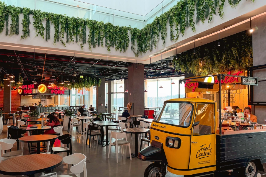 plants hanging in a restaurant
