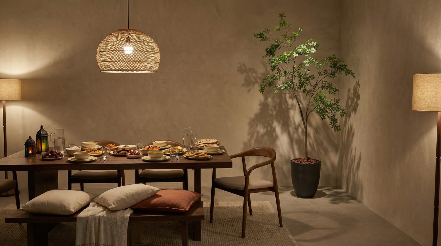 Elm tree in the corner of a dining room