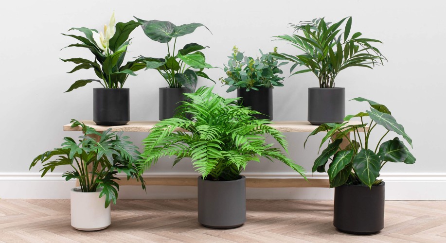 artificial plants in pots