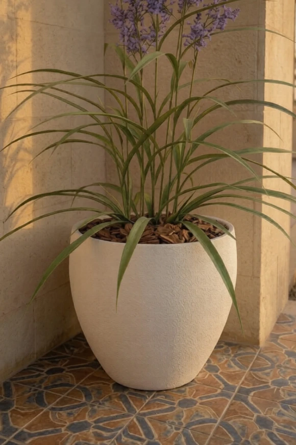 Outdoor Artificial Lavender Grass in White Easington Pot - 110cm