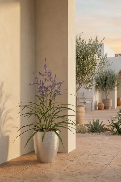 Outdoor Artificial Lavender Grass in Silver Buxley Pot - 110cm