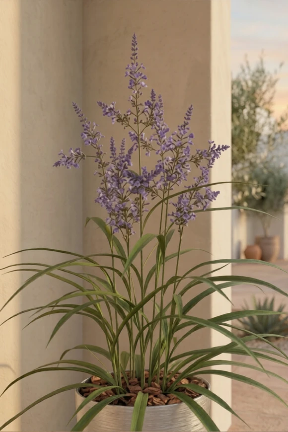 Outdoor Artificial Lavender Grass in Silver Buxley Pot - 110cm