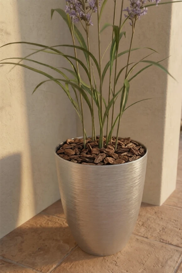 Outdoor Artificial Lavender Grass in Silver Buxley Pot - 110cm
