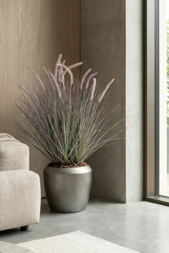 Artificial Dogtail Grass in Slate Earle Dumpy Pot - 110cm