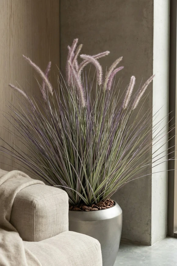 Artificial Dogtail Grass in Slate Earle Dumpy Pot - 110cm