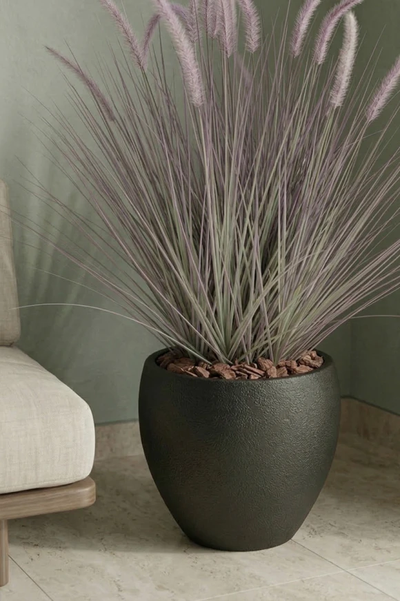 Artificial Dogtail Grass in Black Easington Pot - 110cm