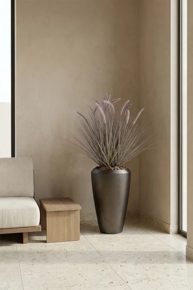 Artificial Dogtail Grass in Slate Tall Earle Pot - 130cm