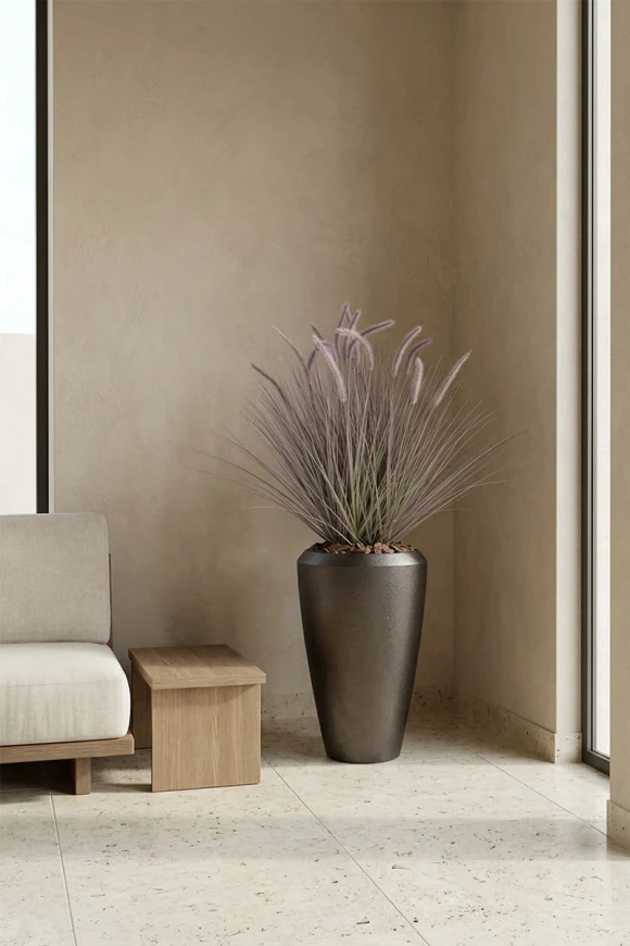 Artificial Dogtail Grass in Slate Tall Earle Pot - 130cm