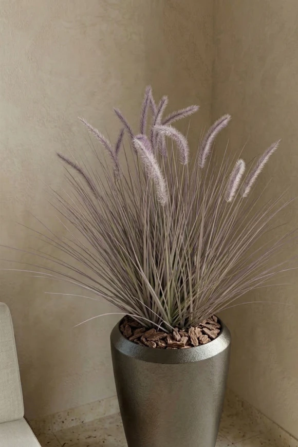 Artificial Dogtail Grass in Slate Tall Earle Pot - 130cm