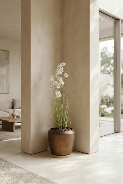 Artificial Allium Grass in Mocha Earle Dumpy Pot - 130cm