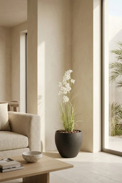 Artificial Allium Grass in Black Easington Pot - 130cm