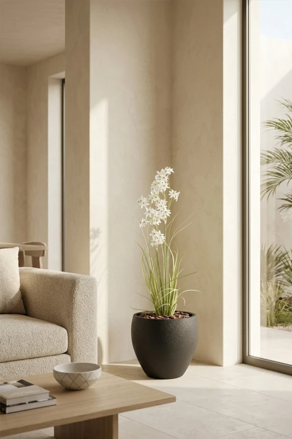 Artificial Allium Grass in Black Easington Pot - 130cm