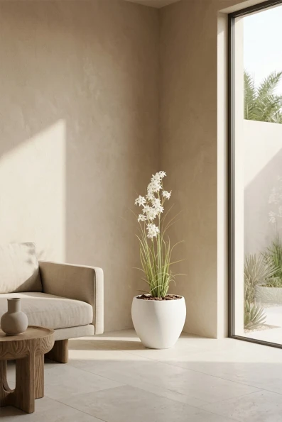 Artificial Allium Grass in White Easington Pot - 130cm