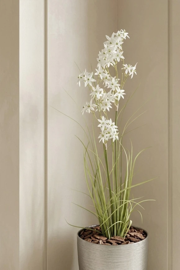 Artificial Allium Grass in Silver Buxley Pot - 130cm
