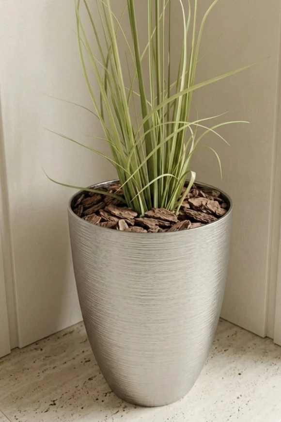 Artificial Allium Grass in Silver Buxley Pot - 130cm