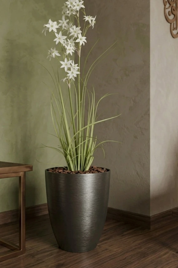 Artificial Allium Grass in Charcoal Buxley Pot - 130cm