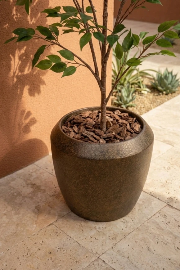 Outdoor Artificial Ficus Tree in Mocha Earle Dumpy Pot - 140cm
