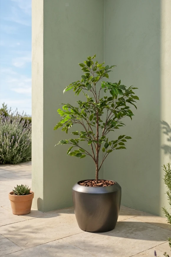 Outdoor Artificial Ficus Tree in Slate Earle Dumpy Pot - 140cm