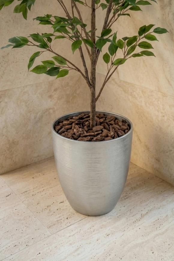 Outdoor Artificial Ficus Tree in Silver Buxley Pot - 140cm