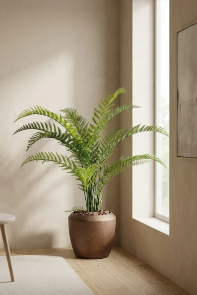Artificial Woodwardia Fern in Mocha Earle Dumpy Pot - 140cm