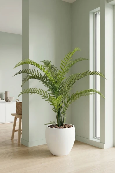 Artificial Woodwardia Fern in White Easington Pot - 140cm
