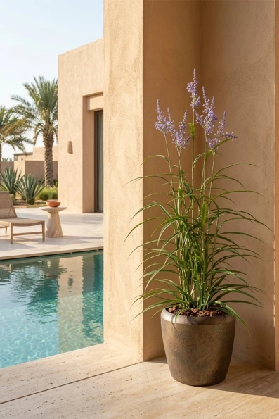 Outdoor Artificial Lavender Grass in Mocha Earle Dumpy Pot - 170cm