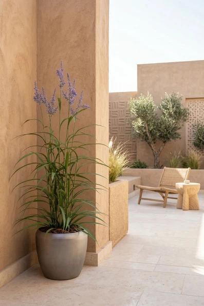 Outdoor Artificial Lavender Grass in Slate Earle Dumpy Pot - 170cm