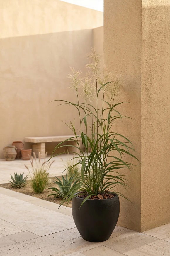 Outdoor Artificial Lavender Grass in Black Easington Pot - 170cm