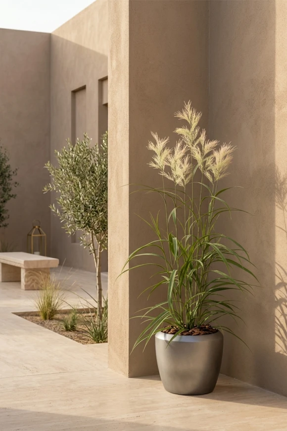 Outdoor Artificial Switchgrass in Slate Earle Dumpy Pot - 170cm