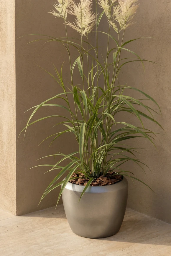 Outdoor Artificial Switchgrass in Slate Earle Dumpy Pot - 170cm
