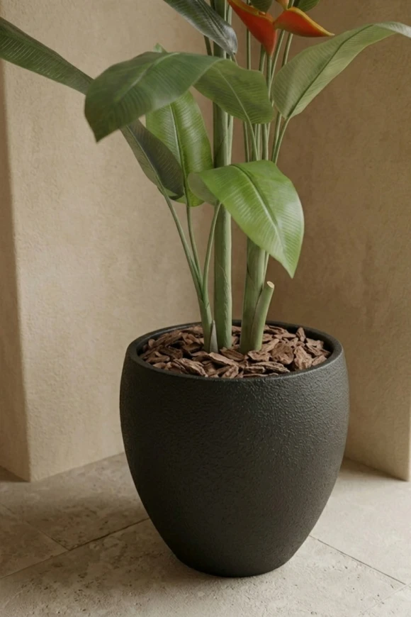 Artificial Heliconia Palm in Black Easington Pot - 190cm