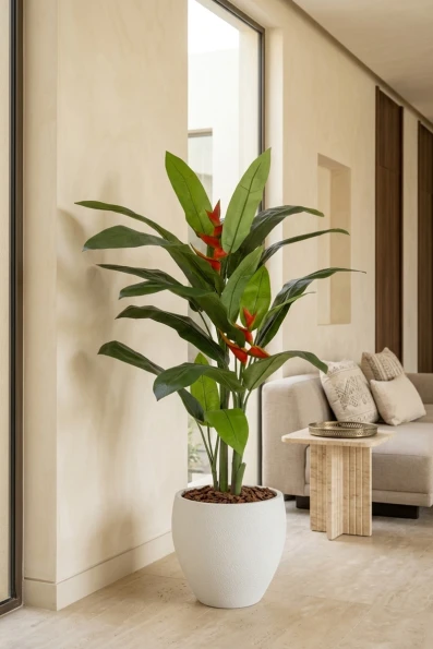 Artificial Heliconia Palm in White Easington Pot - 190cm