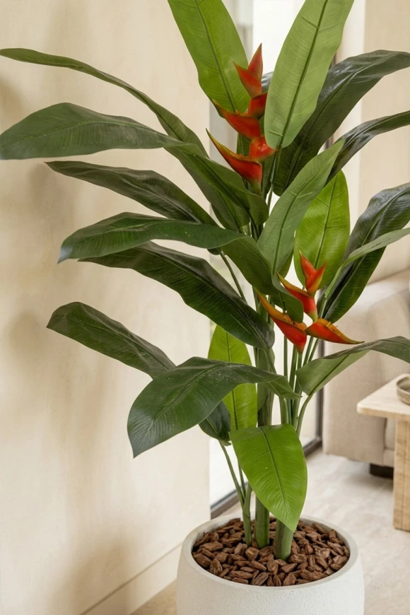 Artificial Heliconia Palm in White Easington Pot - 190cm