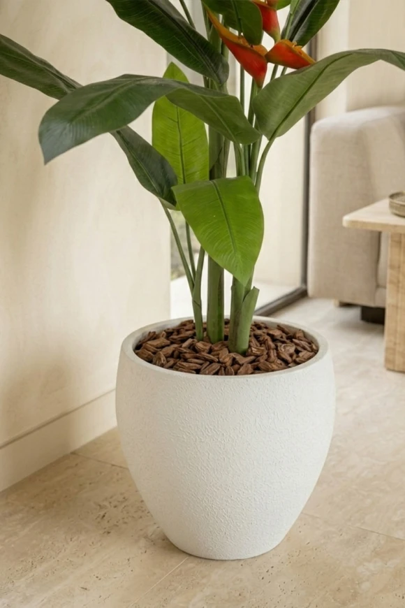 Artificial Heliconia Palm in White Easington Pot - 190cm