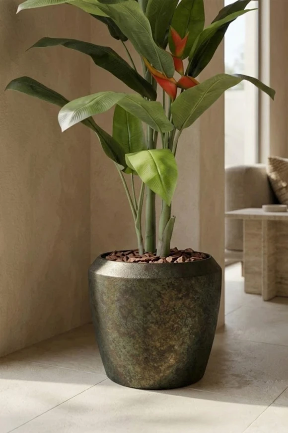 Artificial Heliconia Palm in Mocha Earle Dumpy Pot - 190cm
