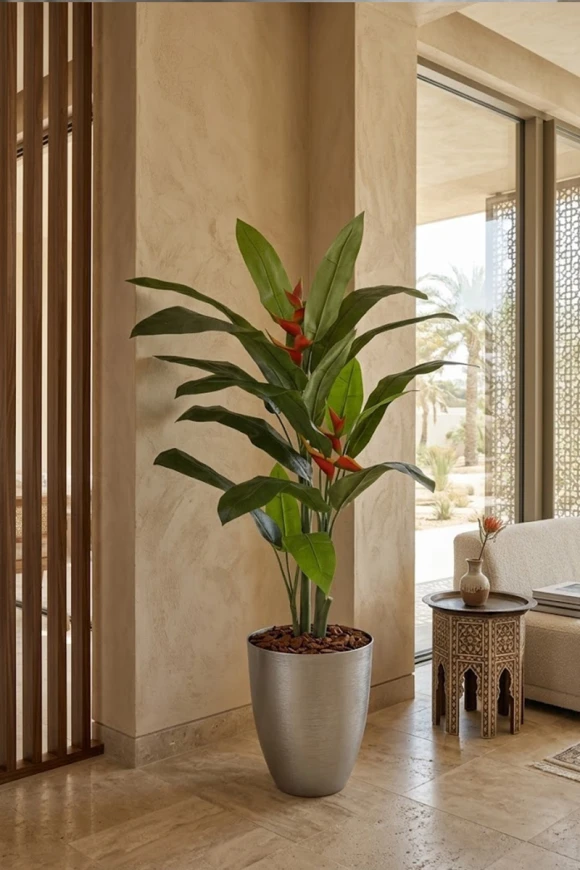 Artificial Heliconia Palm in Silver Buxley Pot - 190cm