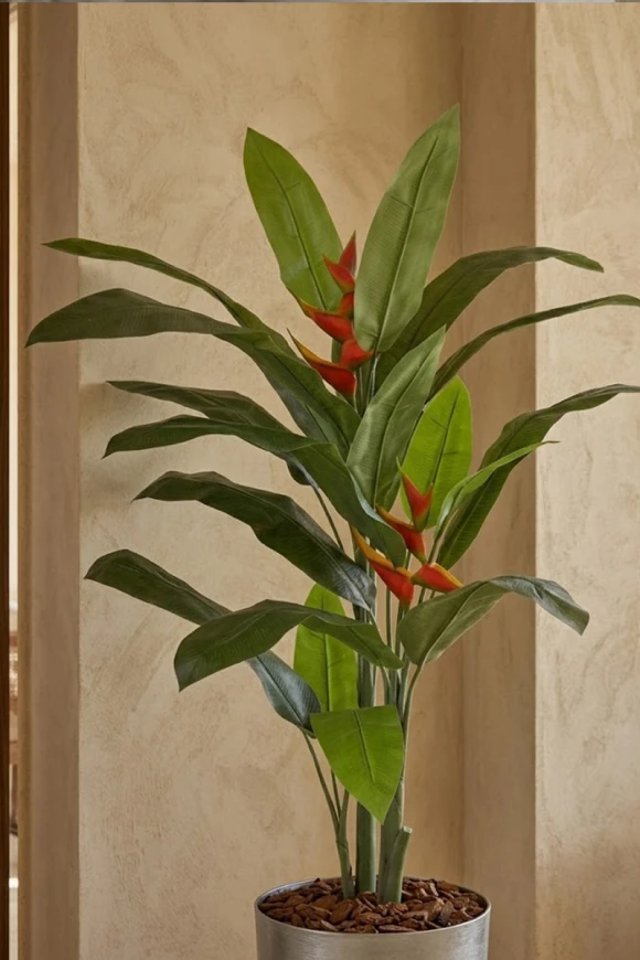 Artificial Heliconia Palm in Silver Buxley Pot - 190cm
