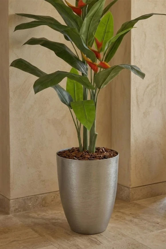 Artificial Heliconia Palm in Silver Buxley Pot - 190cm