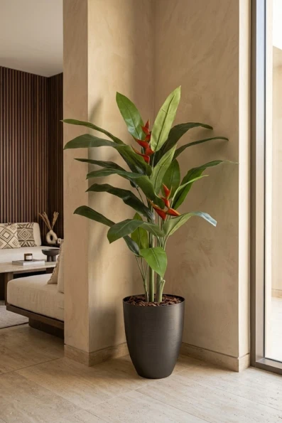Artificial Heliconia Palm in Charcoal Buxley Pot - 190cm