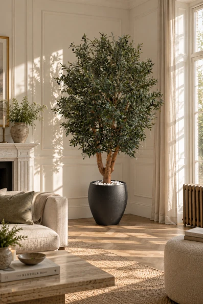Large Artificial Olive Tree In Black Easington Pot - 240cm