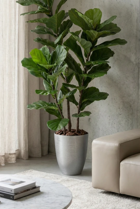 Artificial Fiddle Leaf in Silver Buxley Pot - 150cm