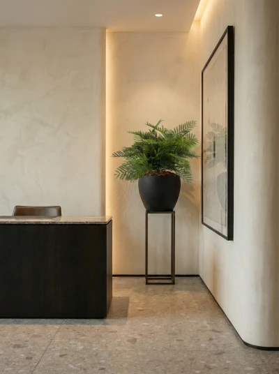 Artificial Leatherleaf Fern in Black Easington Pot - 50cm