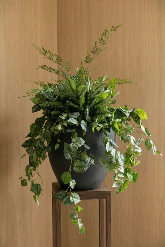 Artificial Trailing Mix in Black Easington Pot - 100cm