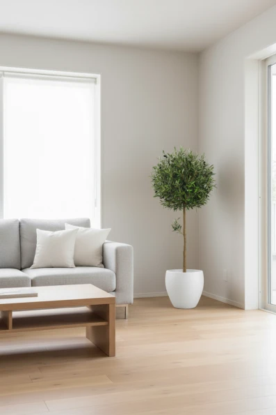 Artificial Olive Ball in White Easington Pot - 150cm