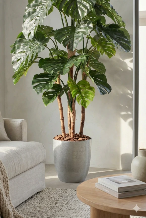 Artificial Monstera in Silver Buxley Pot - 165cm