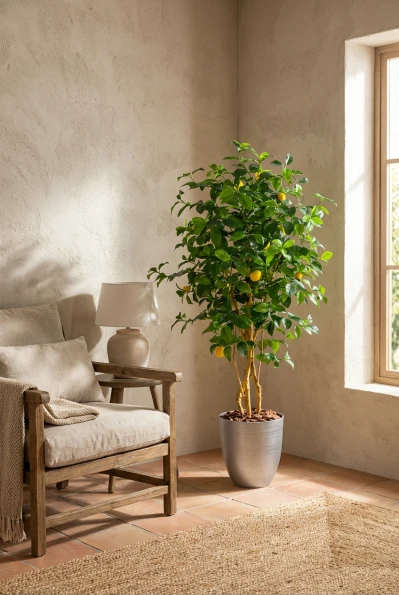 Artificial Lemon Tree in Silver Buxley Pot - 150cm