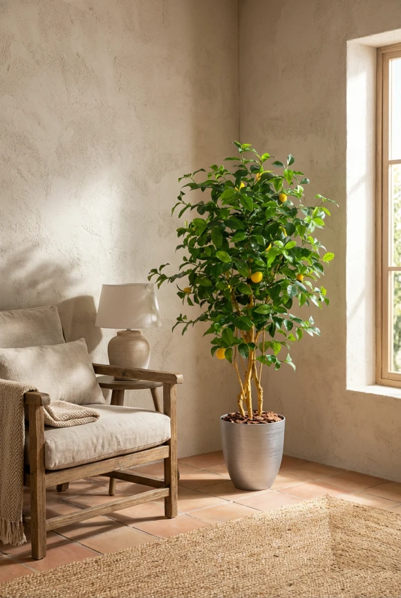 Artificial Lemon Tree in Silver Buxley Pot - 150cm